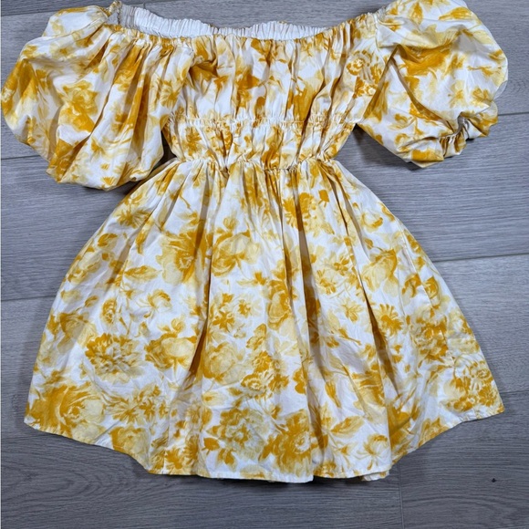 Abercrombie & Fitch Off The Shoulder Yellow Floral Puff Sleeve Mini Dress women - Picture 2 of 3